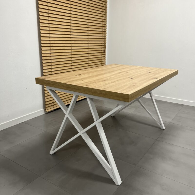 Stół PARIS 140X90 + 2X40 DĄB ARTISAN , BIAŁA NOGA (1)