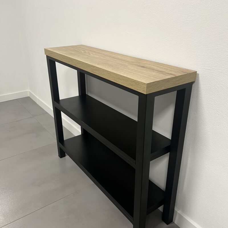 REGAŁ 90X25 CM WYS. 80 DĄB HALIFAX + CZARNY (1)