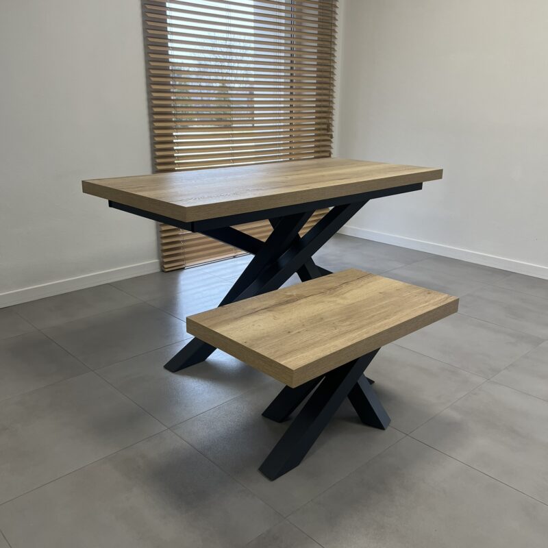 Stół DENVER 170X80 + 2X40 BOCZNE DOSTAWKI DĄB HALIFAX NOGA ANTRACYT + Stolik kawowy DENVER MINI 85X50 WYS.45H DĄB HALIFAX NOGA ANTRACYT (4)