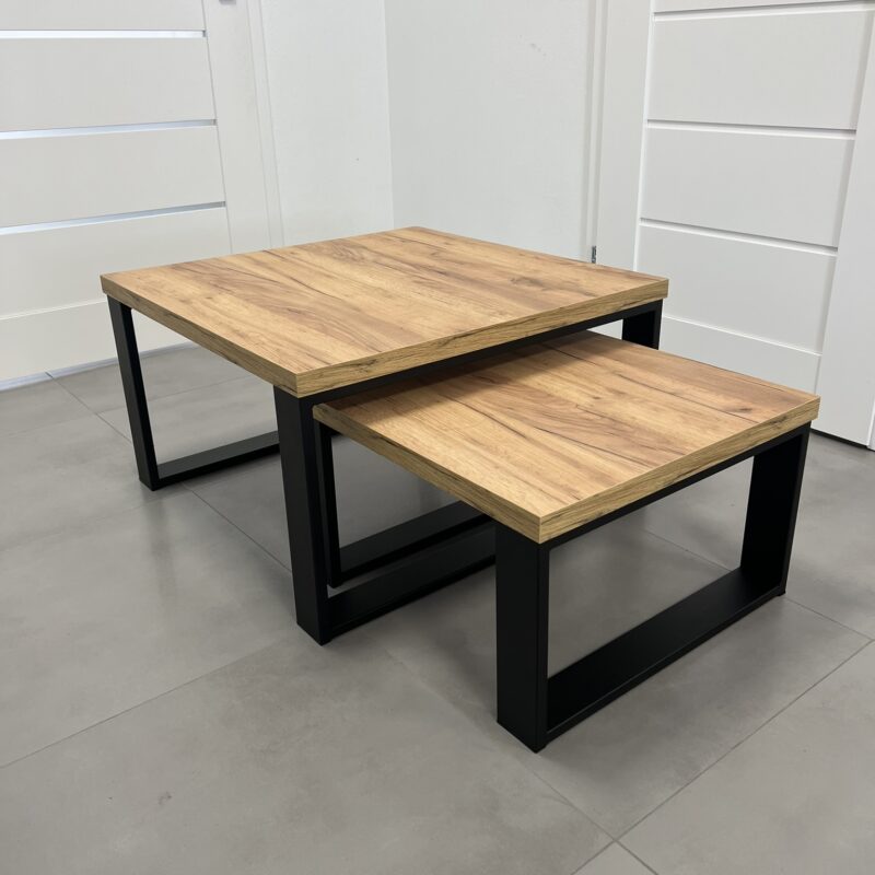 Stoliki kawowe KAIR MINI 2W1 80X80 WYS.45H + 60X60 WYS.35H DĄB CRAFT ZŁOTY (1)