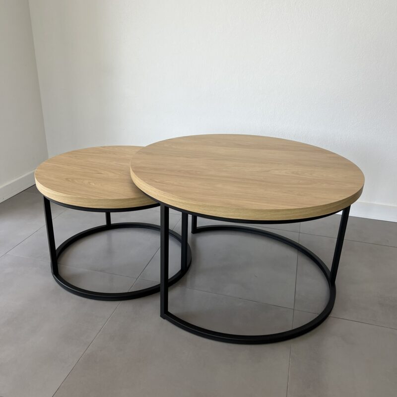 Stoliki kawowe okrągłe WACO MINI 2w1 60 CM ŚREDNICY 41H ORAZ 80 CM ŚREDNICY 47H DĄB HIKORA (2)